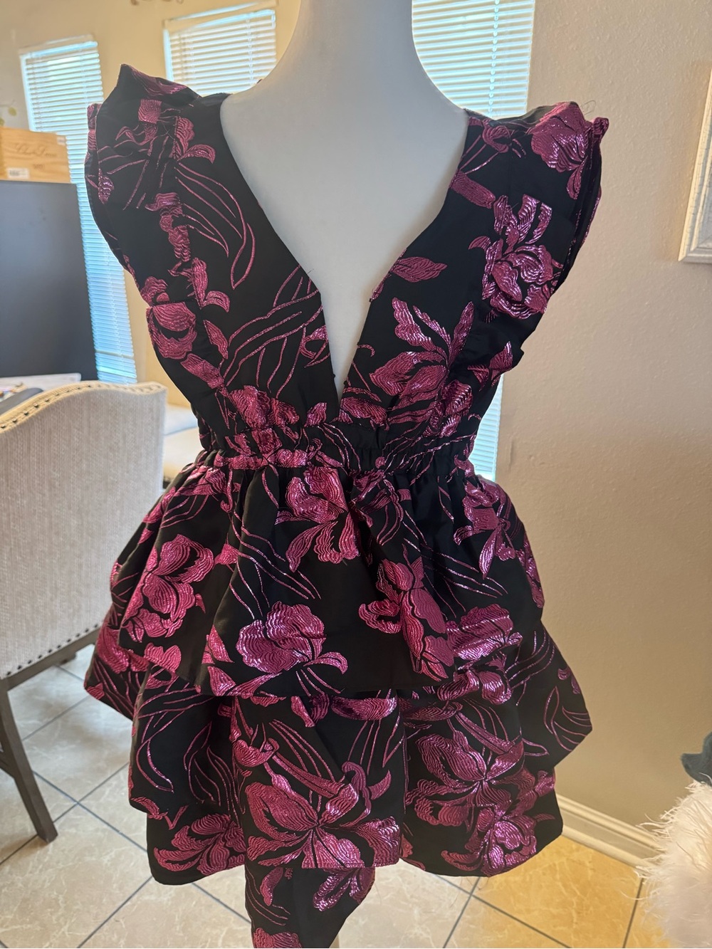 Gorgeous Buddy Love metallic black and pink ruffle homecoming cocktail dress